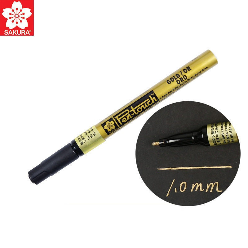 Sakura Pen-Touch Paint Marker 0.7/1.0/2.0mm Metallic Gold Color,4 Pack Fine 1.0mm