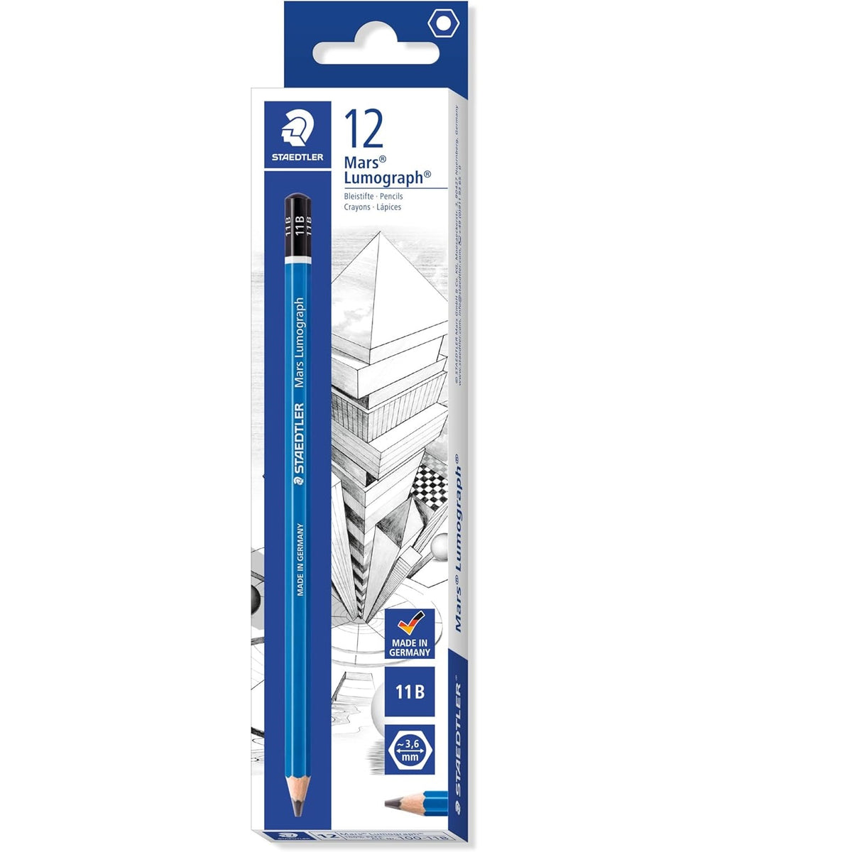 Staedtler 100 Mars Lumograph 11B Graphit-Kunst-Zeichenstift, 12er-Pack