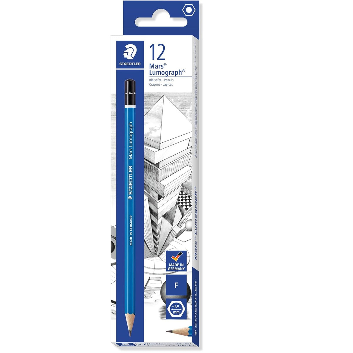 Staedtler 100 Mars Lumograph F Crayon à dessin en graphite, paquet de 12