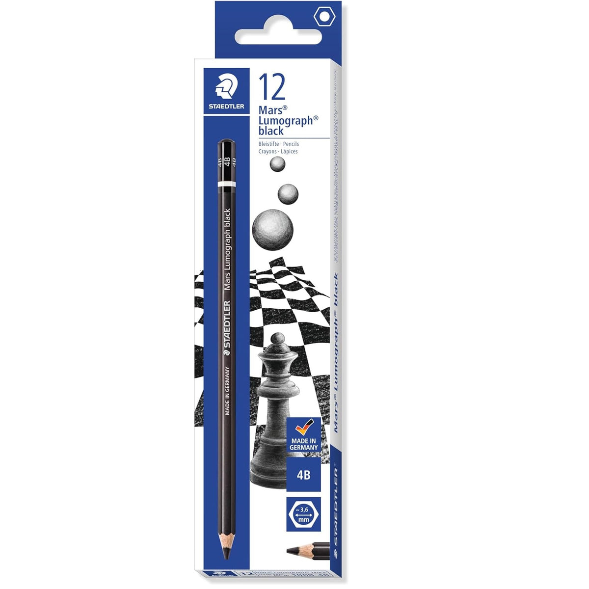 STAEDTLER Mars Lumograph zwarte kunstpotloden, 100B-4B, 12 stuks
