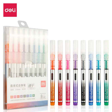 DELI S855 Rollerballpennen met vloeibare inkt 8 kleuren 0,5 MM fijne punt
