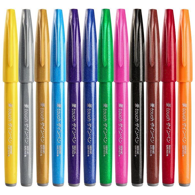 Pentel Fude Touch Sign Pen, Filzstift wie Pinselstrich, 6er-Pack