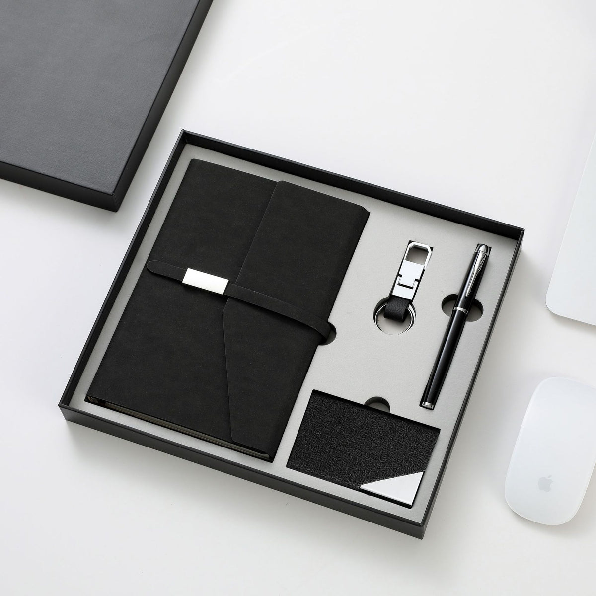 Premium Notebook Pen Keychain & Card Holder Gift Set Black