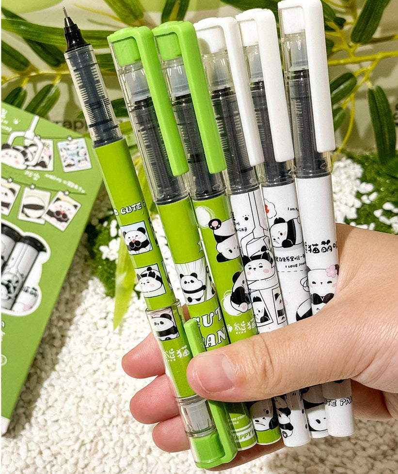 12 STKS Leuke Panda Rollerball Pen 0.5mm Zwarte Vloeibare Inkt