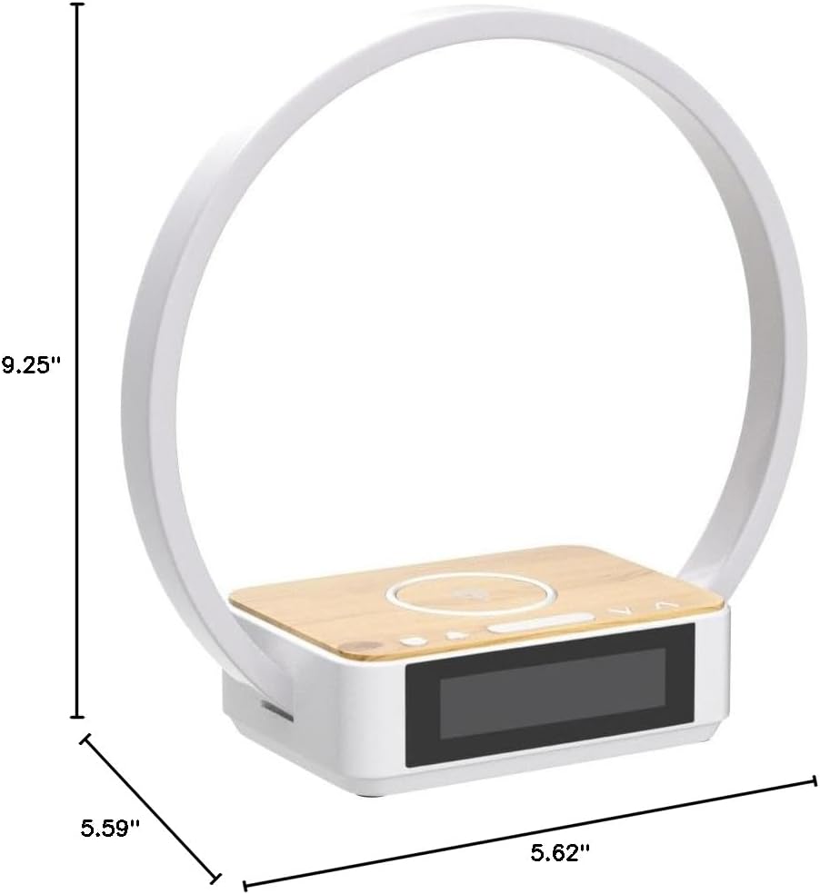 Round Bedside Lamp with Alarm Clock Wireless Charger Nightlight
