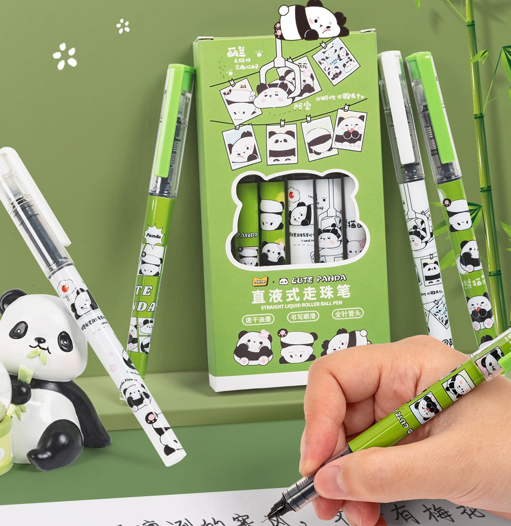 12 STKS Leuke Panda Rollerball Pen 0.5mm Zwarte Vloeibare Inkt