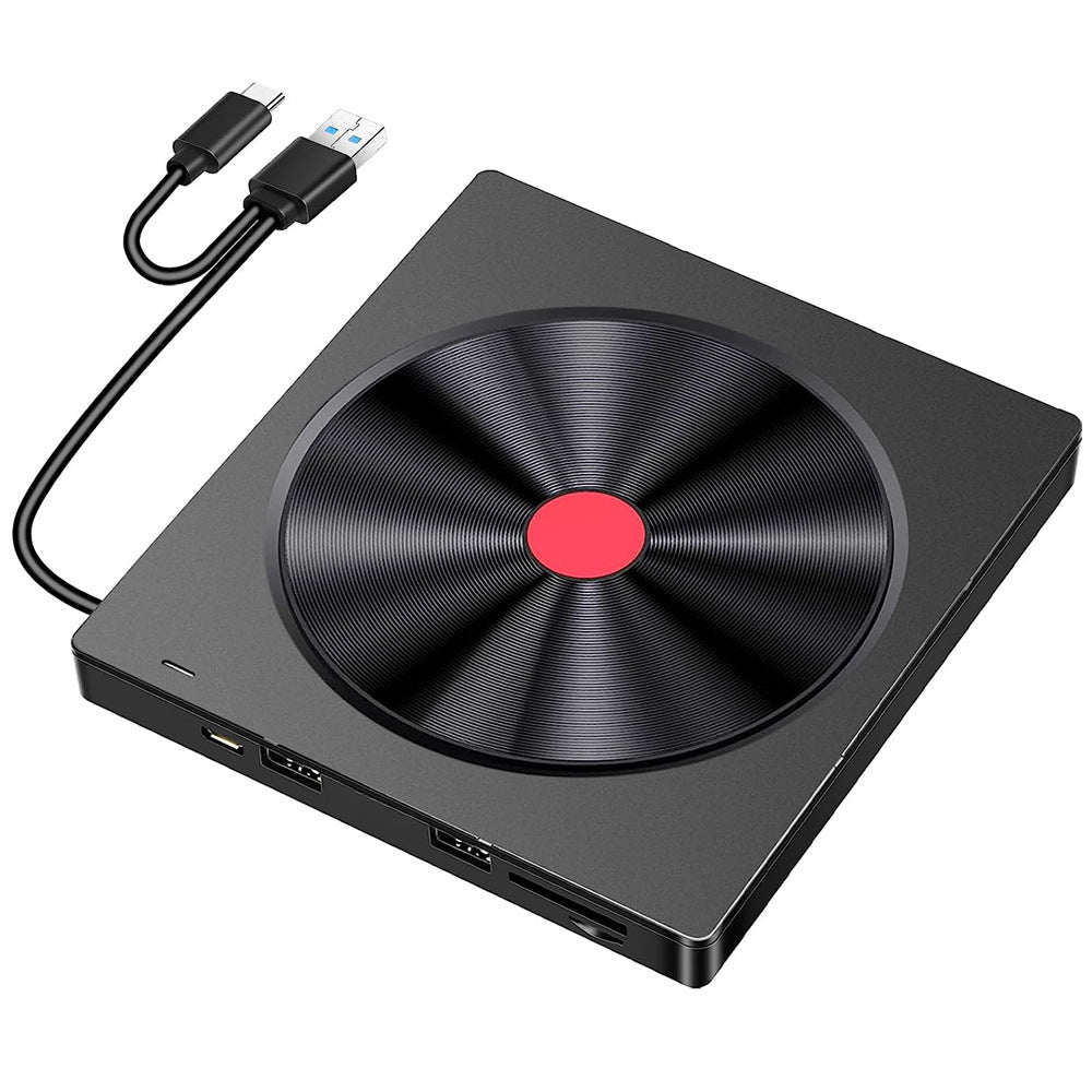 5-in-1 External CD/DVD Drive with SD/TF Card Reader | USB 3.0 & Type-C | Plug & Play | Universal for Laptop & PC