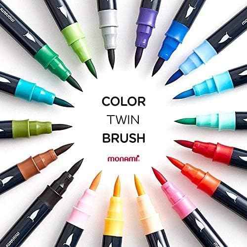 MONAMI Color Twin Brush Marker Pens,Grey Mood 6-Pack