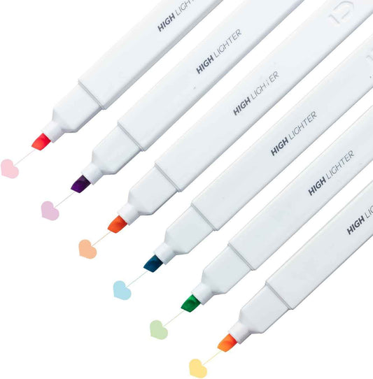 M&G 6Pcs Multicolor No Bleed Dry Quick Chisel Tip Highlighters Light Color