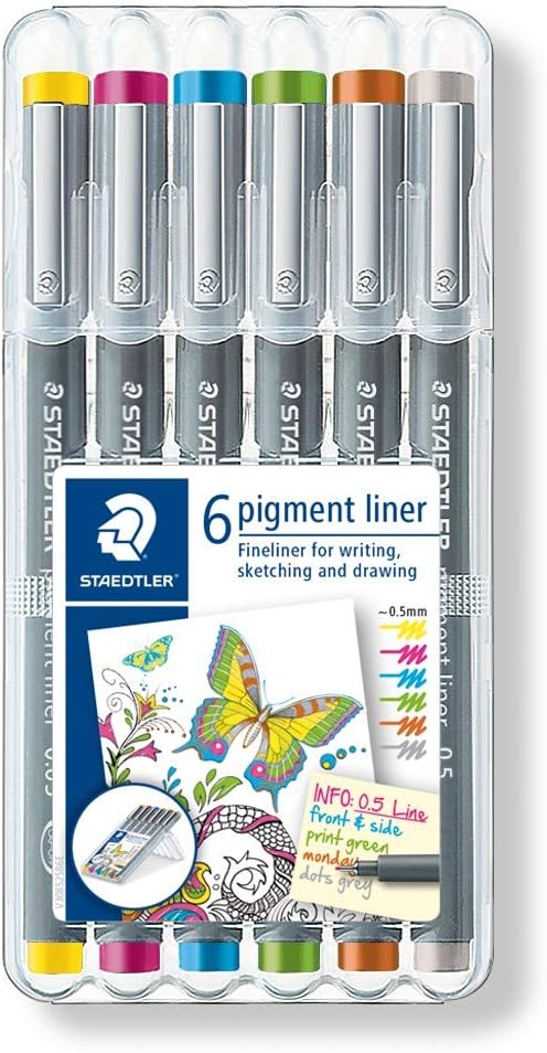 STAEDTLER 6-Farben-Pigment-Liner-Fineliner-Stift 0,5 mm