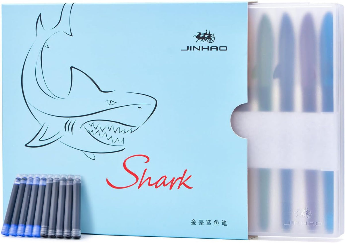 12PCS Jinhao Mako Shark Fountain Pen Fine Nib with 10 Cartridges