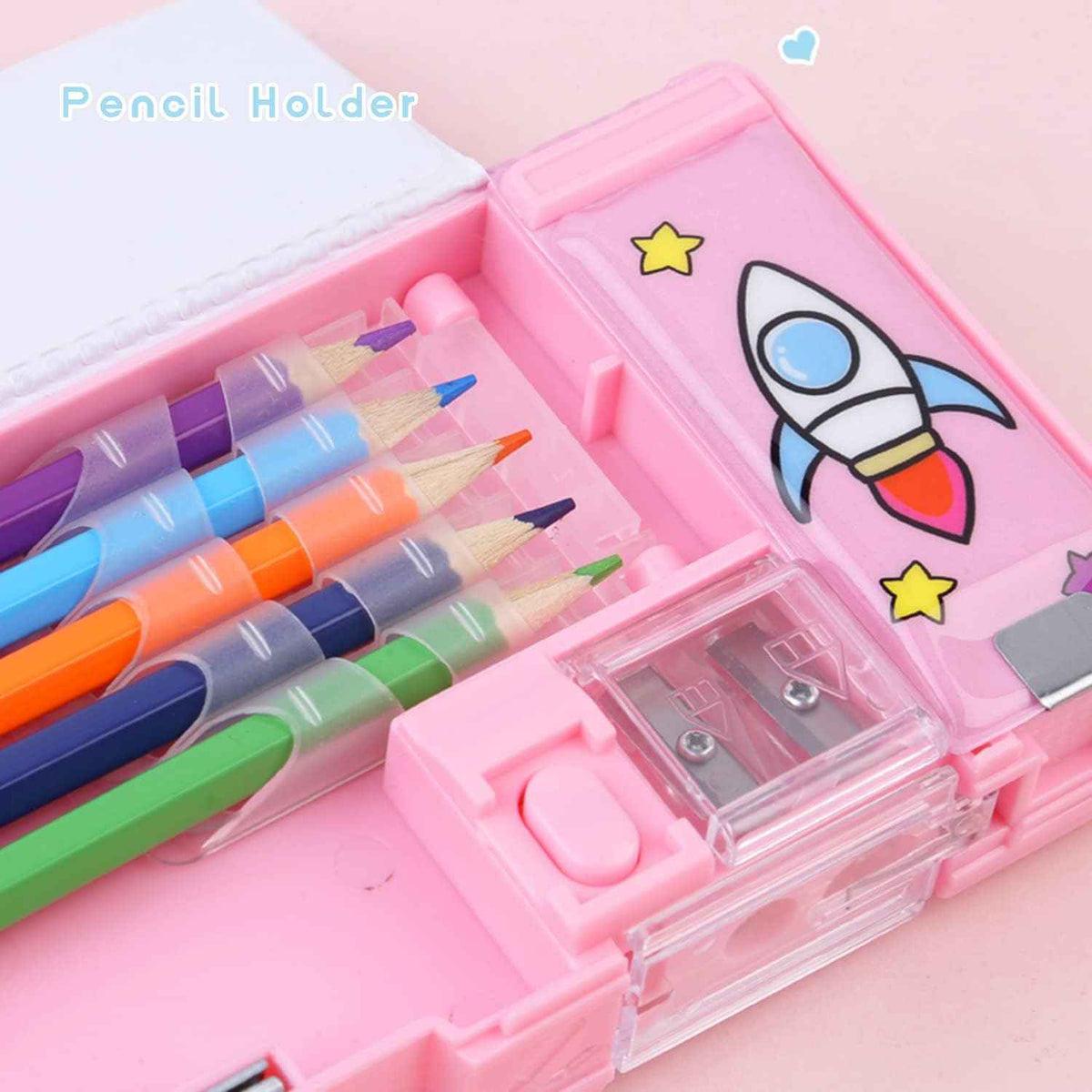 Pop Up Multifunction Pencil Case Pen Box Organizer Pink Bear