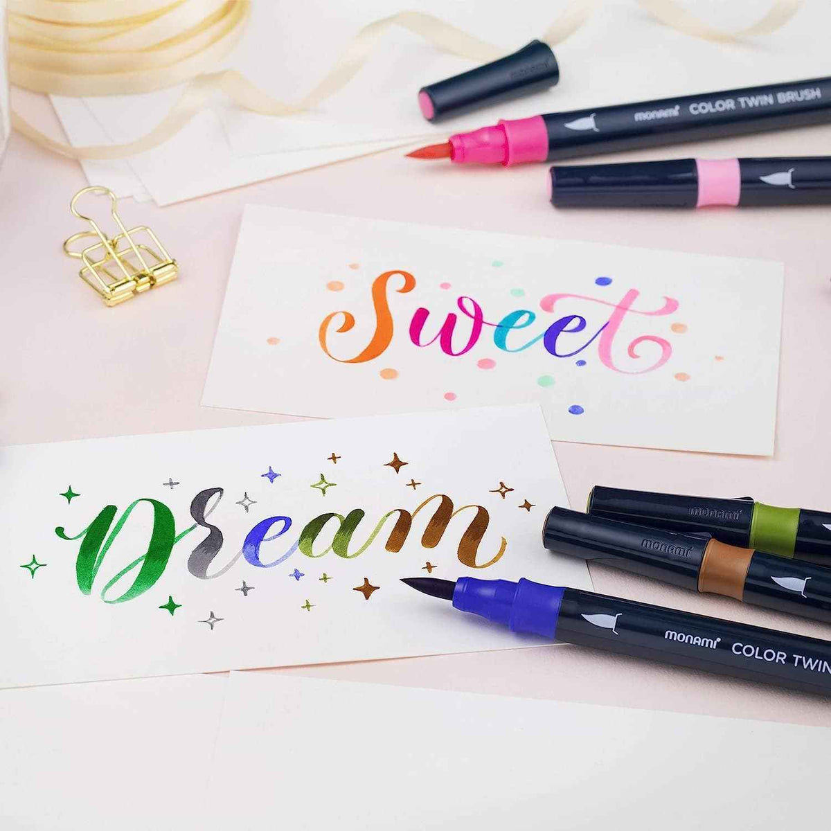 MONAMI Color Twin Brush Marker Pens,Grey Mood 6-Pack