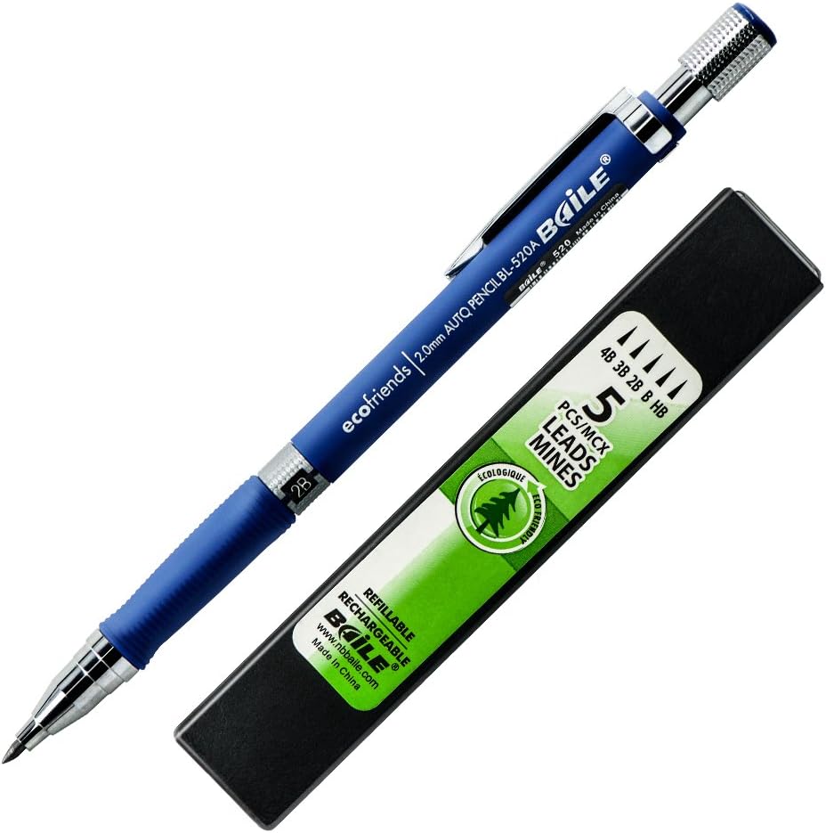 Porte-mines BAILE 2 mm avec recharge de mine noire, paquet de 10