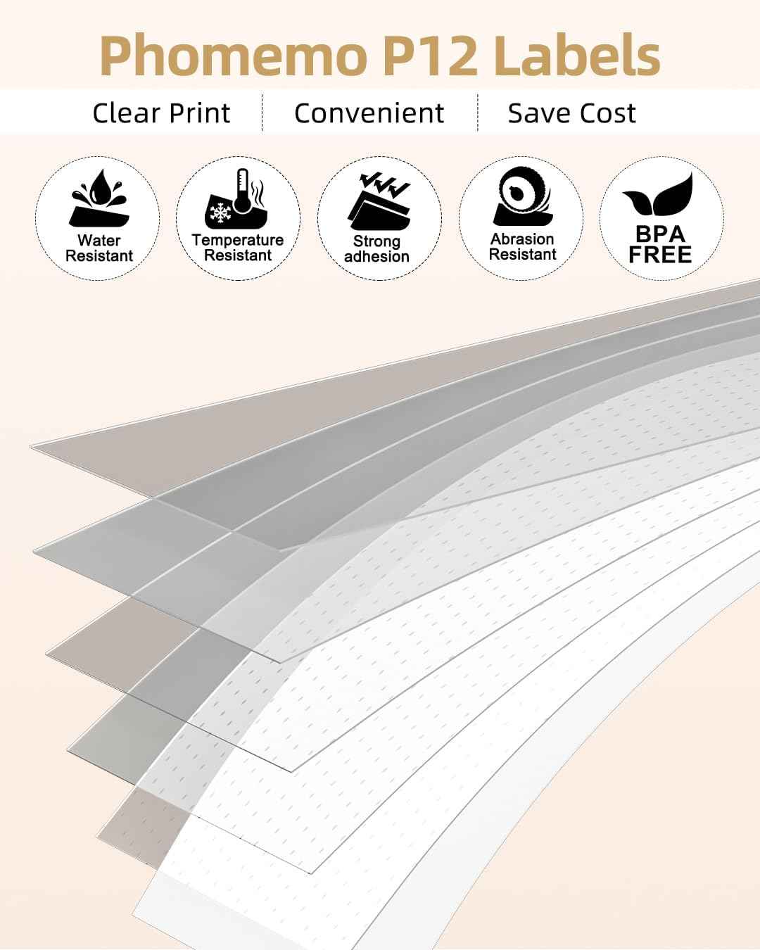 Label Tape (12mm X 4m),Black on White,for DYMO Letra Tag Phomemo P12