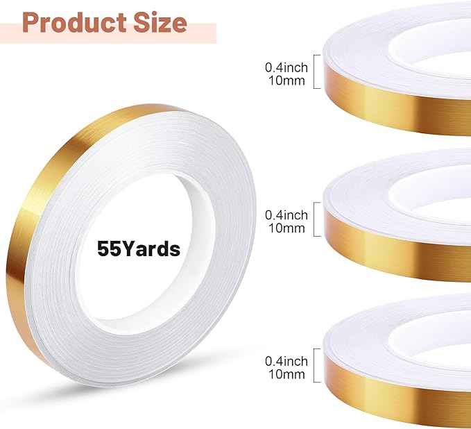 3 Rollos Cinta De Película De Poliéster Metalizada Autoadhesiva Oro 10MM