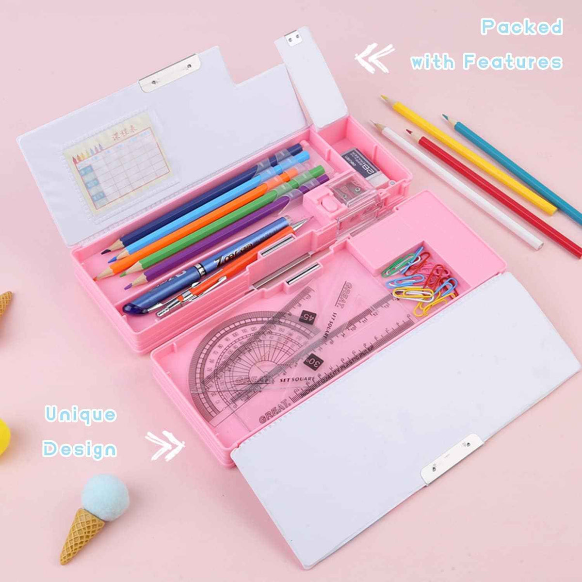 Pop Up Multifunction Pencil Case Pen Box Organizer Pink Bear