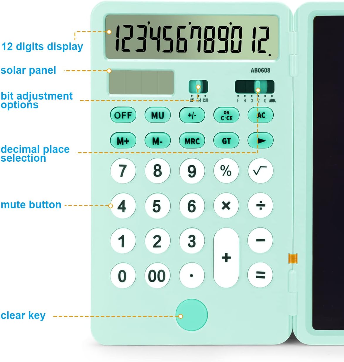 Calculadora con tableta de escritura LCD recargable y energía solar