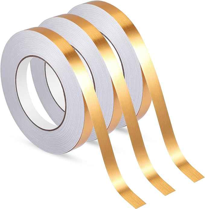 3 Rollos Cinta De Película De Poliéster Metalizada Autoadhesiva Oro 15MM