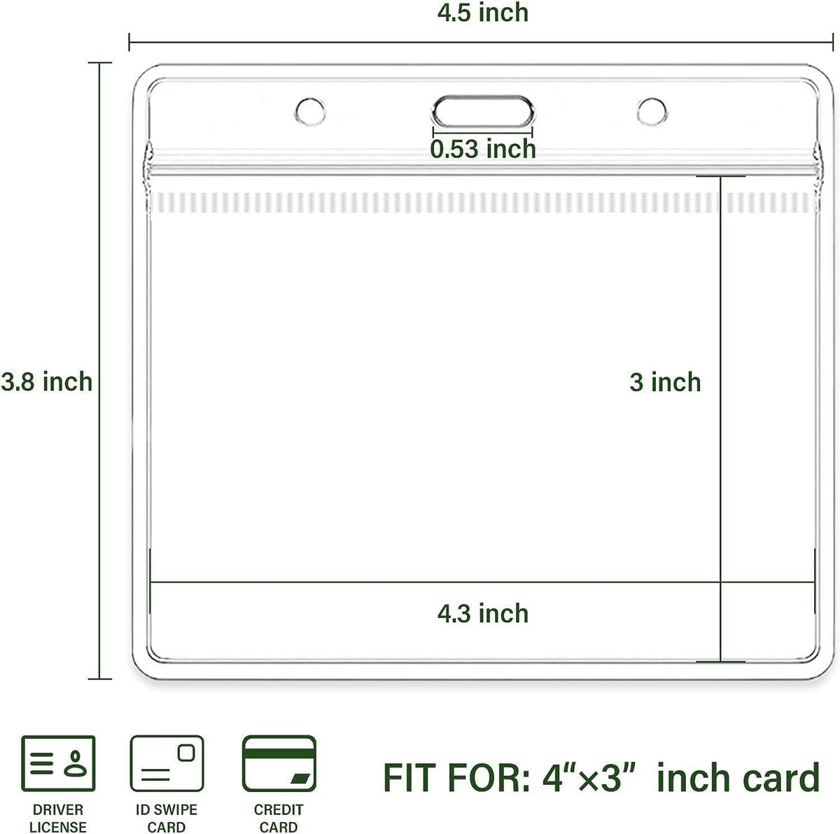 Porte-badges horizontaux en plastique transparent, 4x3 pouces, pour carte d'identité, 50 pièces