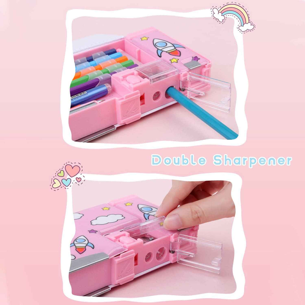Pop Up Multifunction Pencil Case Pen Box Organizer Pink Bear