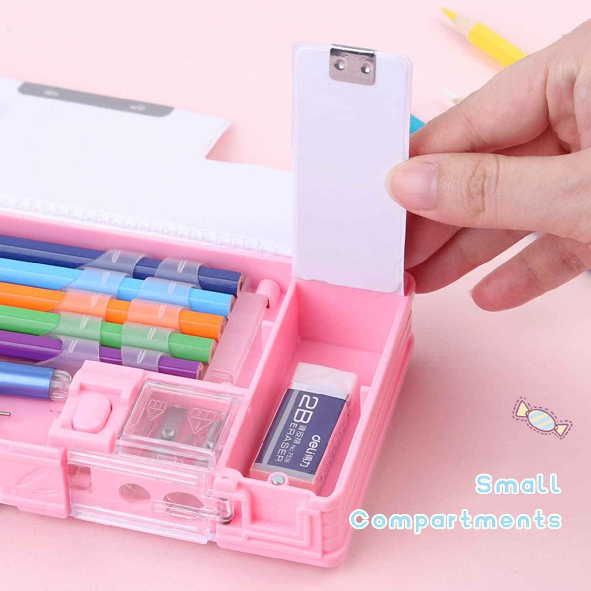 Pop Up Multifunction Pencil Case Pen Box Organizer Pink Bear