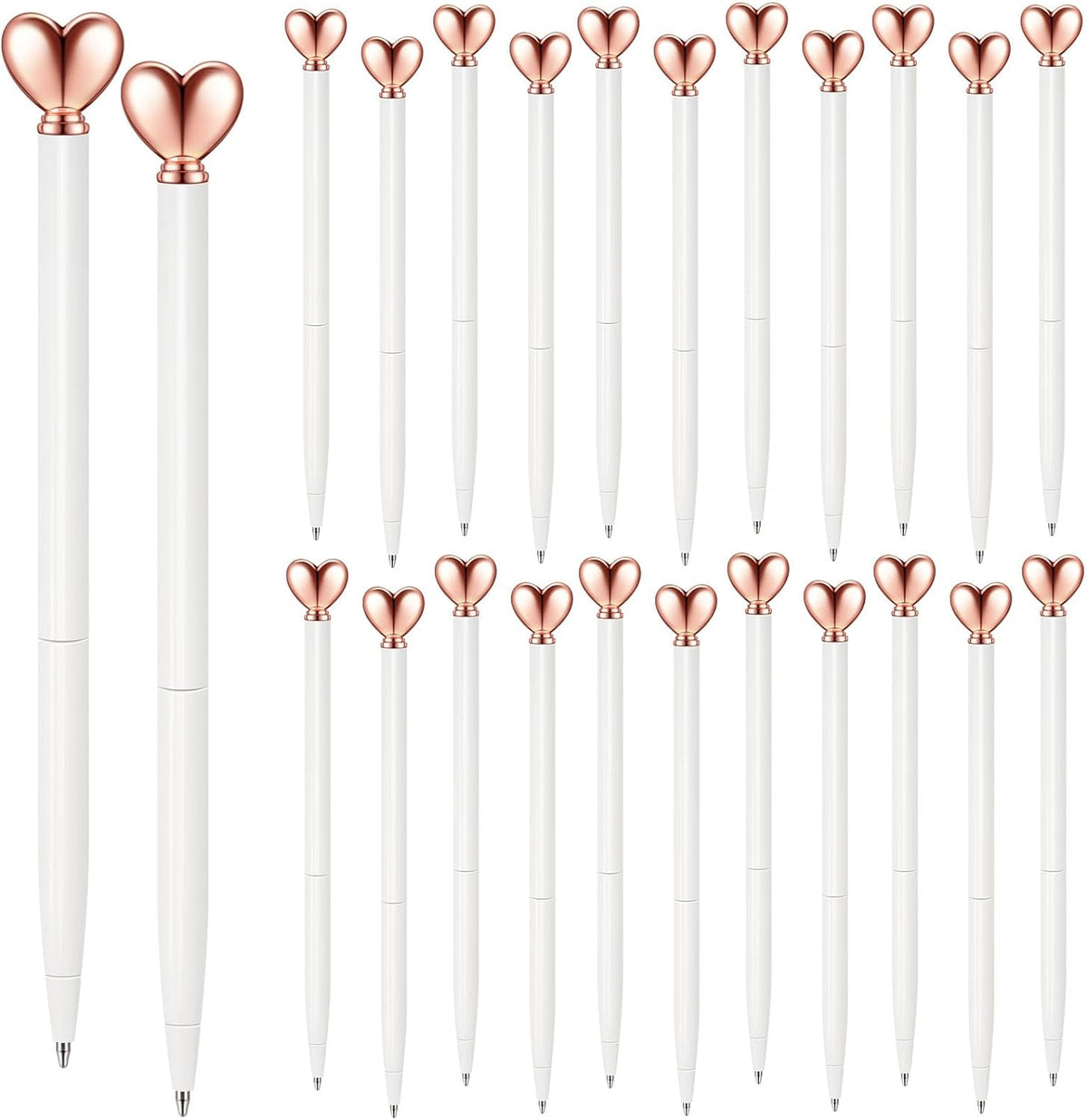 24Pcs Heart Shaped Retractable Metal Ballpoint Pens White