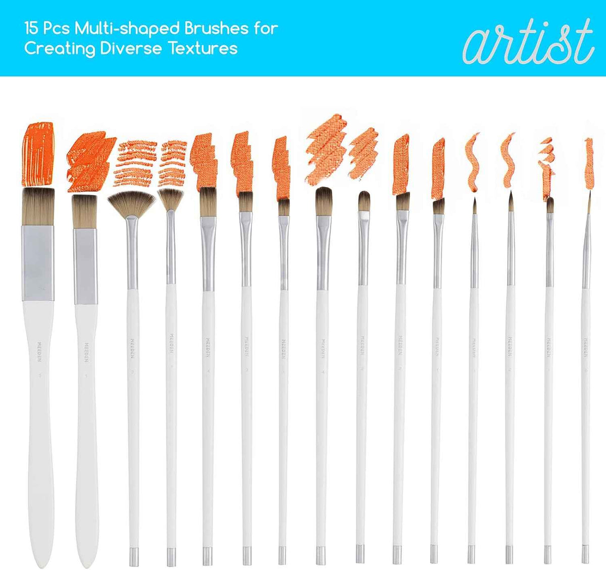 MEEDEN Artist Acrylic Paint Brushes 15 Piece with Carry Case