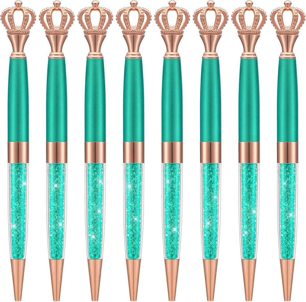 8 Pieces Crystal Crown Ballpoint Pen Set for Women Kid Girl Green