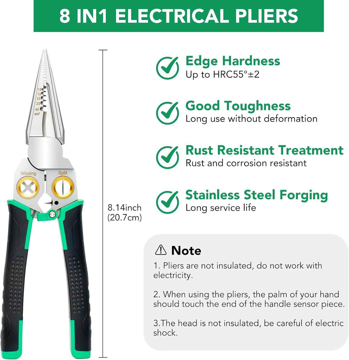 8-in-1 Electrical Wire Stripper Crimper Cutter Pliers