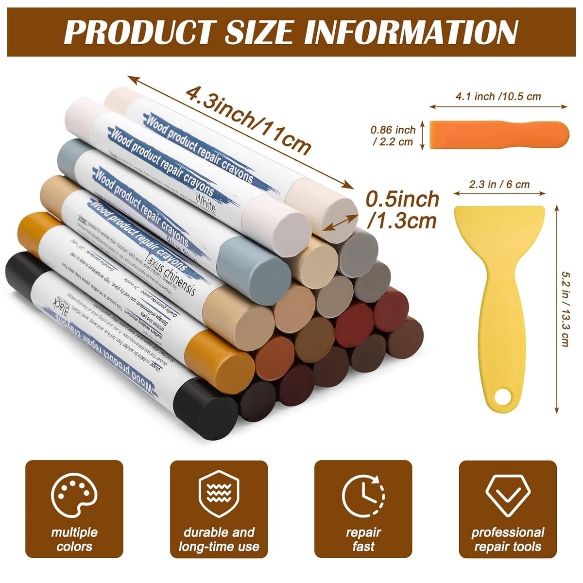 20 Color Wood Filler Sticks Putty Wax Crayons for Furniture Repair