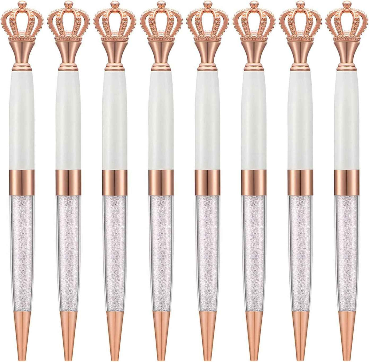 8 Pieces Crystal Crown Ballpoint Pen Set for Women Kid Girl White