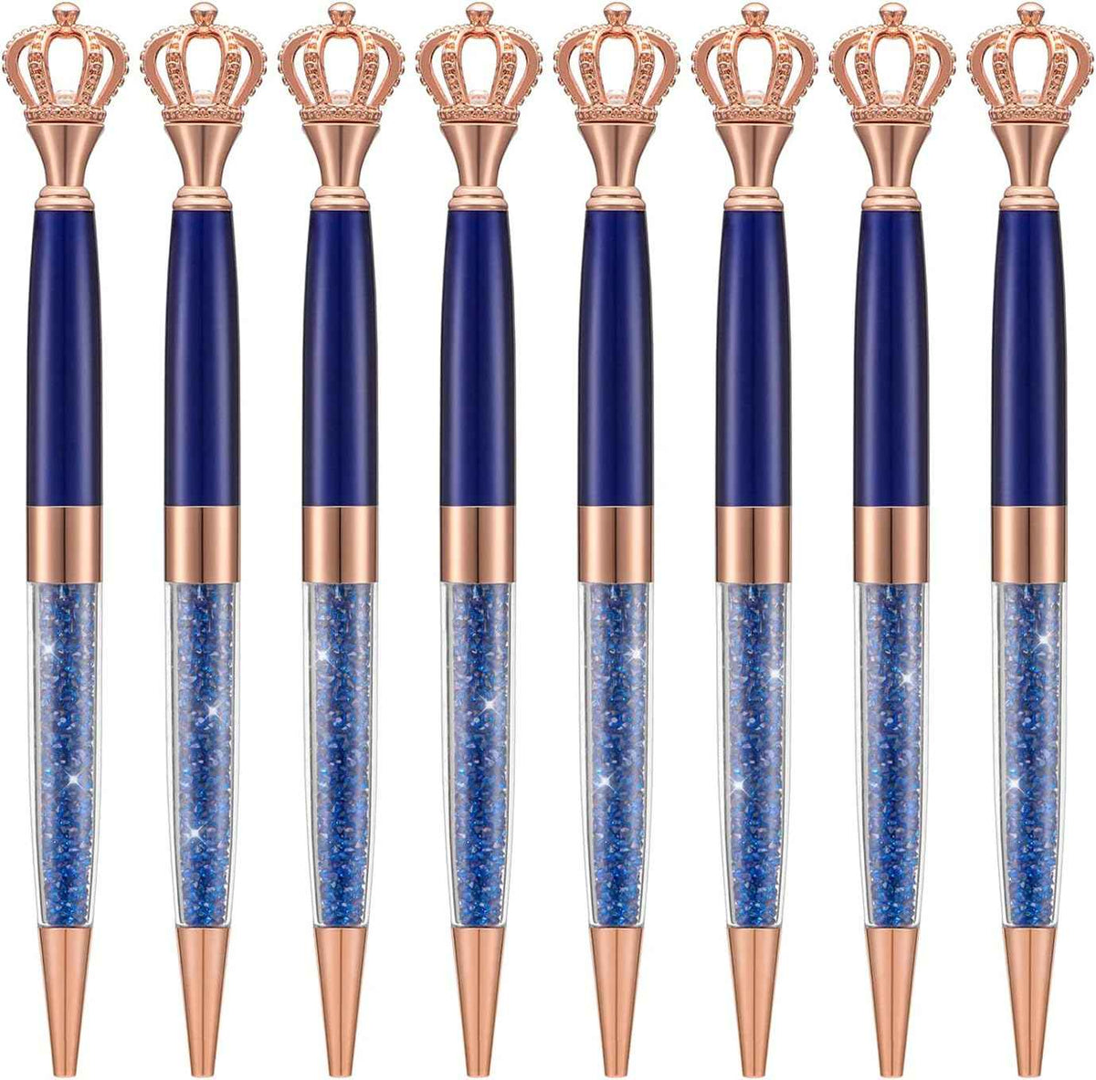 8 Pieces Crystal Crown Ballpoint Pen Set for Women Kid Girl Blue