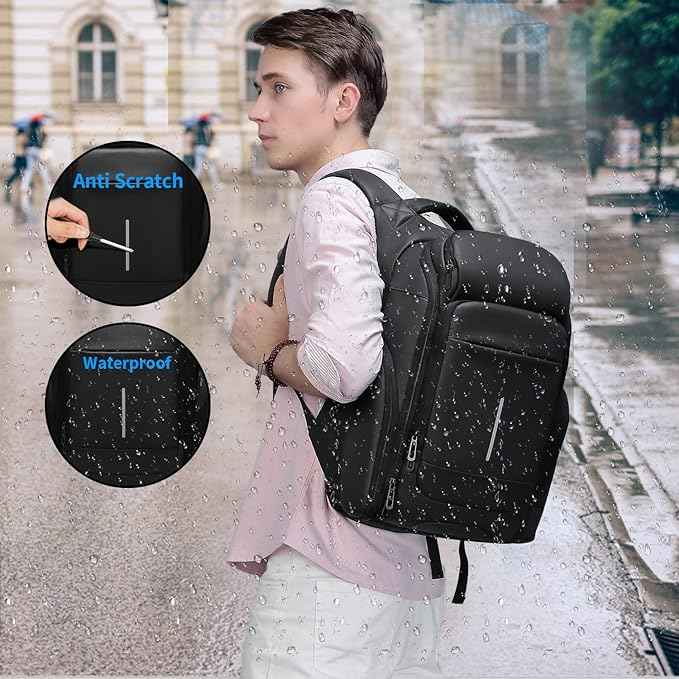 Eurcool laptoprugzak voor heren, 15,6 inch reisbusiness antidiefstal zwarte tas