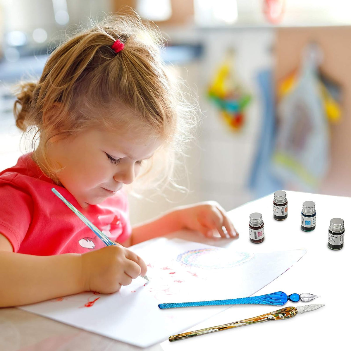 6 stuks glazen pen kalligrafie kroontjespennen