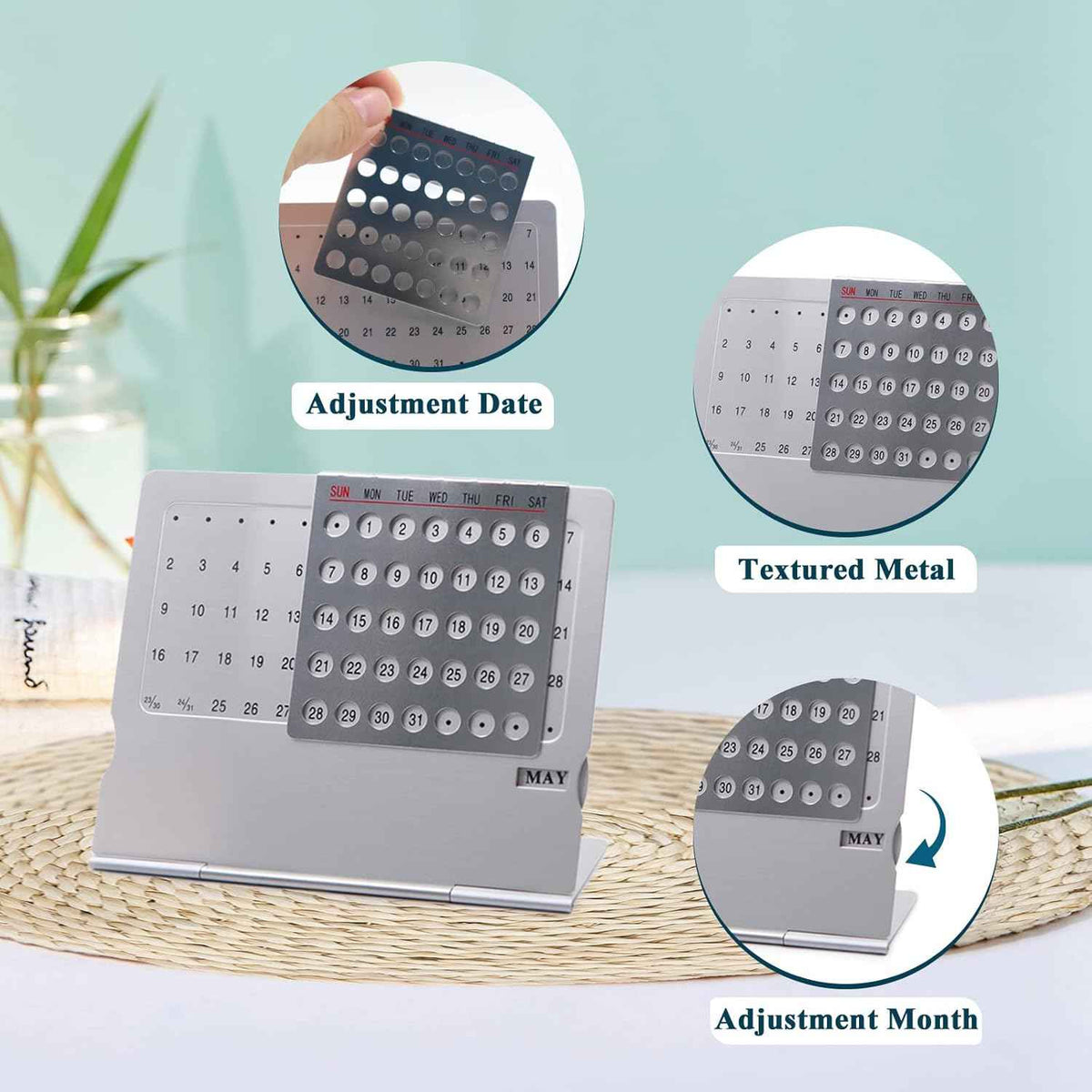 2 Pack Aluminum Alloy Mini Desk Calendar
