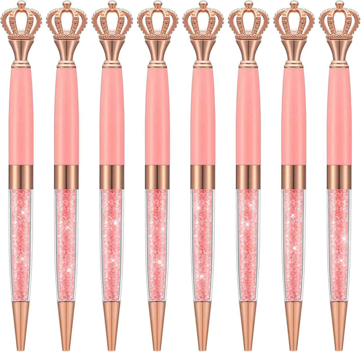 8 Pieces Crystal Crown Ballpoint Pen Set for Women Kid Girl Pink