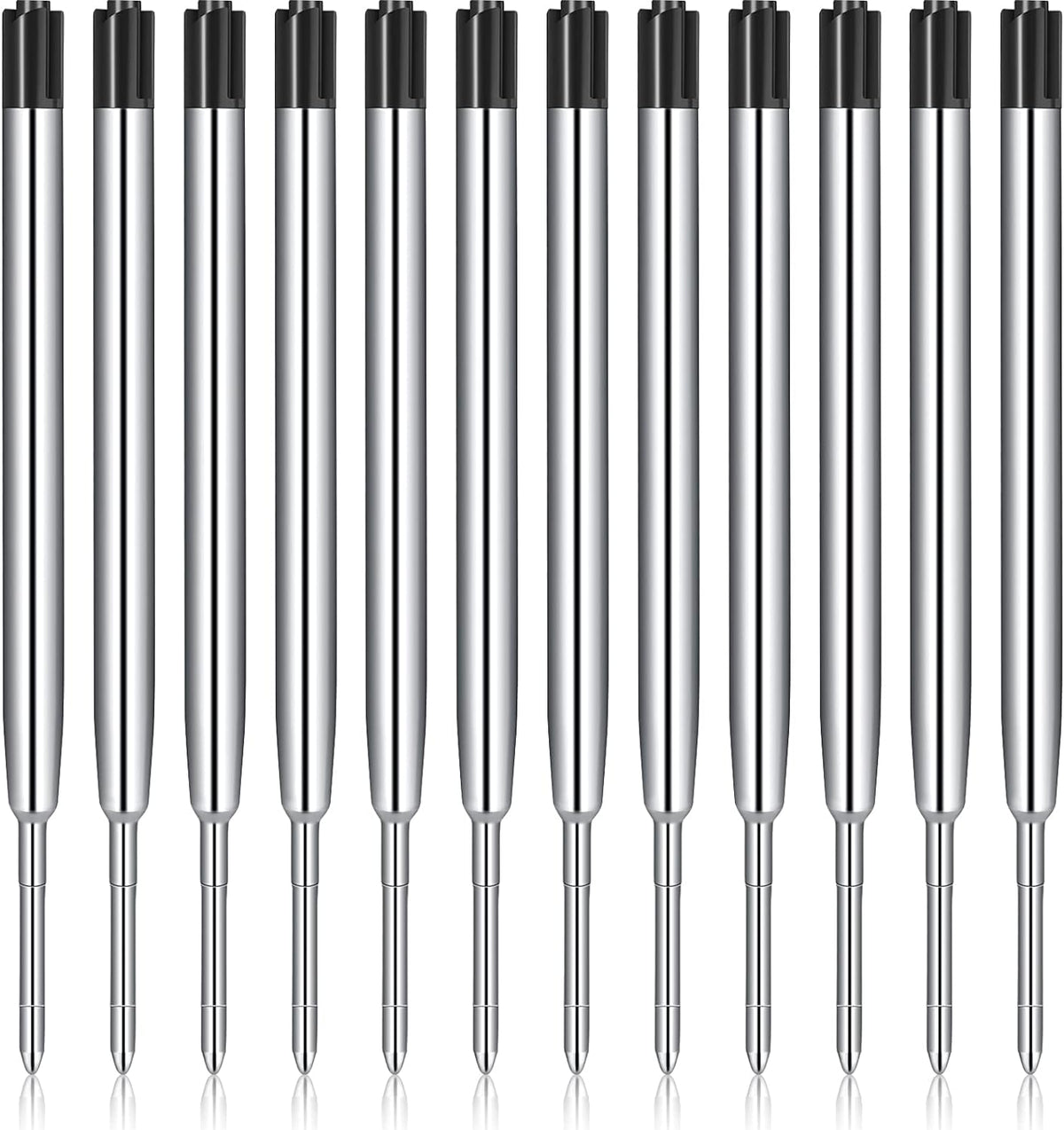 12pcs Metal Ballpoint Pen Refills Black Blue Ink 1.0mm Black