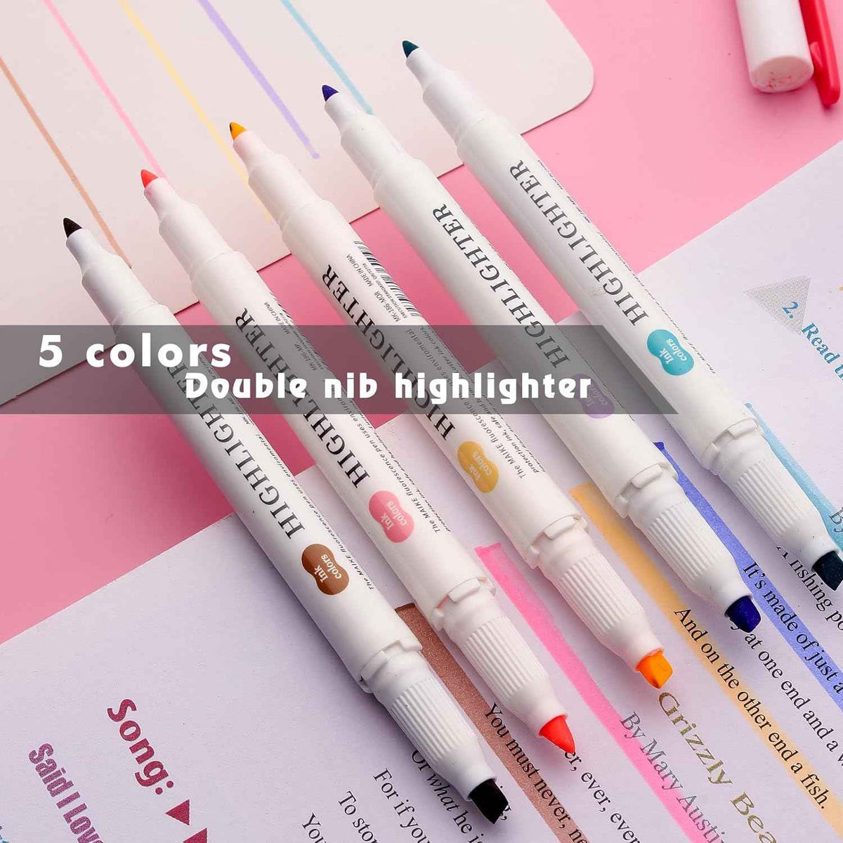 MAIKE Real Mild Pastel Highlighters 5 Marker in warmen Farben