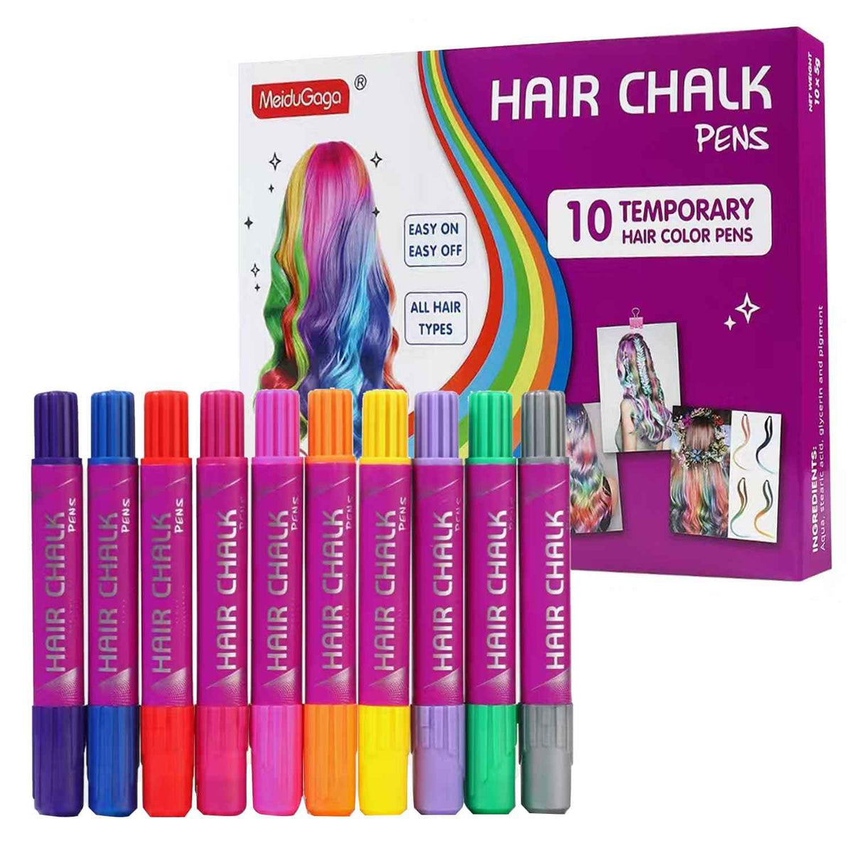 10 Color Temporary Hair Chalk Pens for Girl