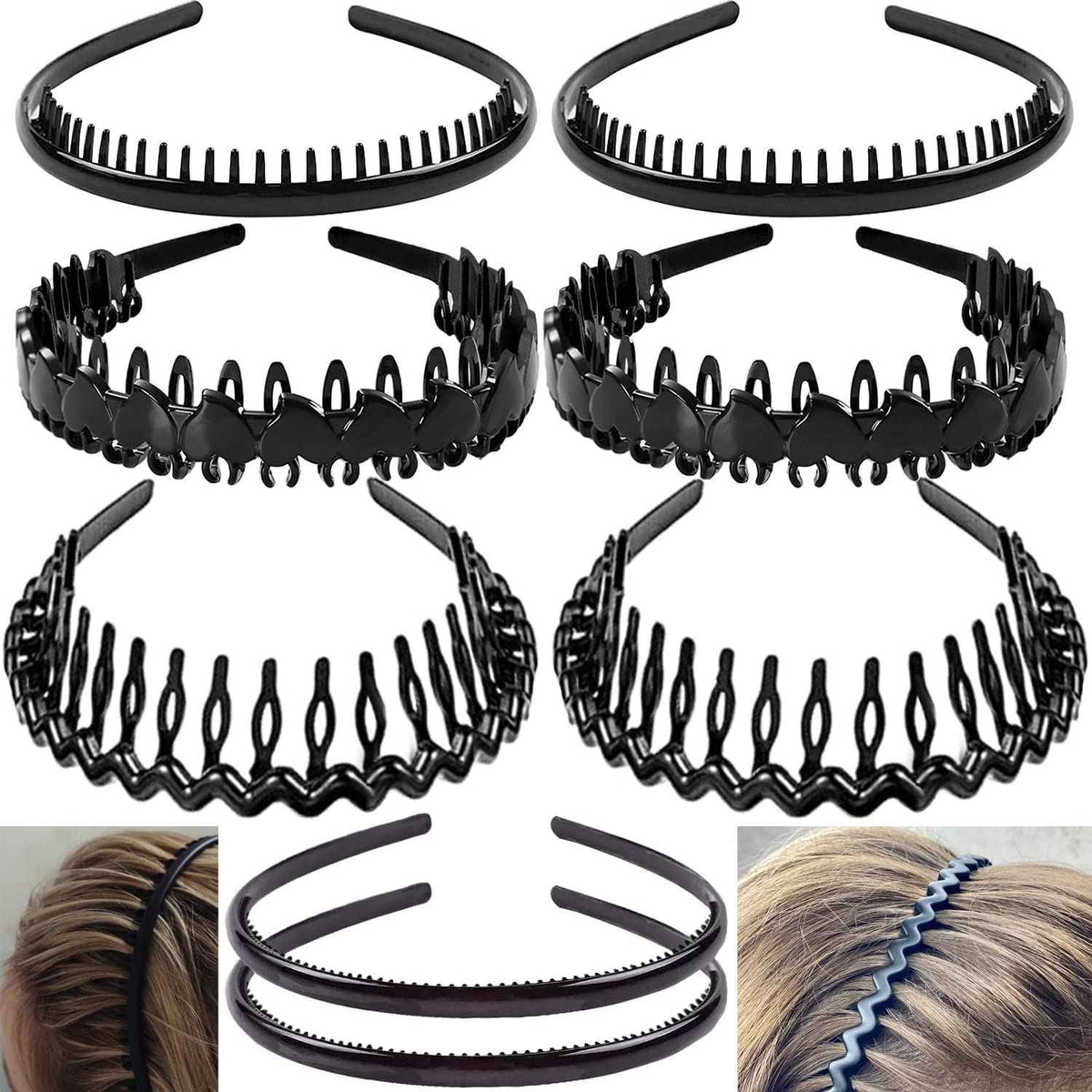 8PCS Fashion Effortless Plastic Headbands with Teeth Comb B