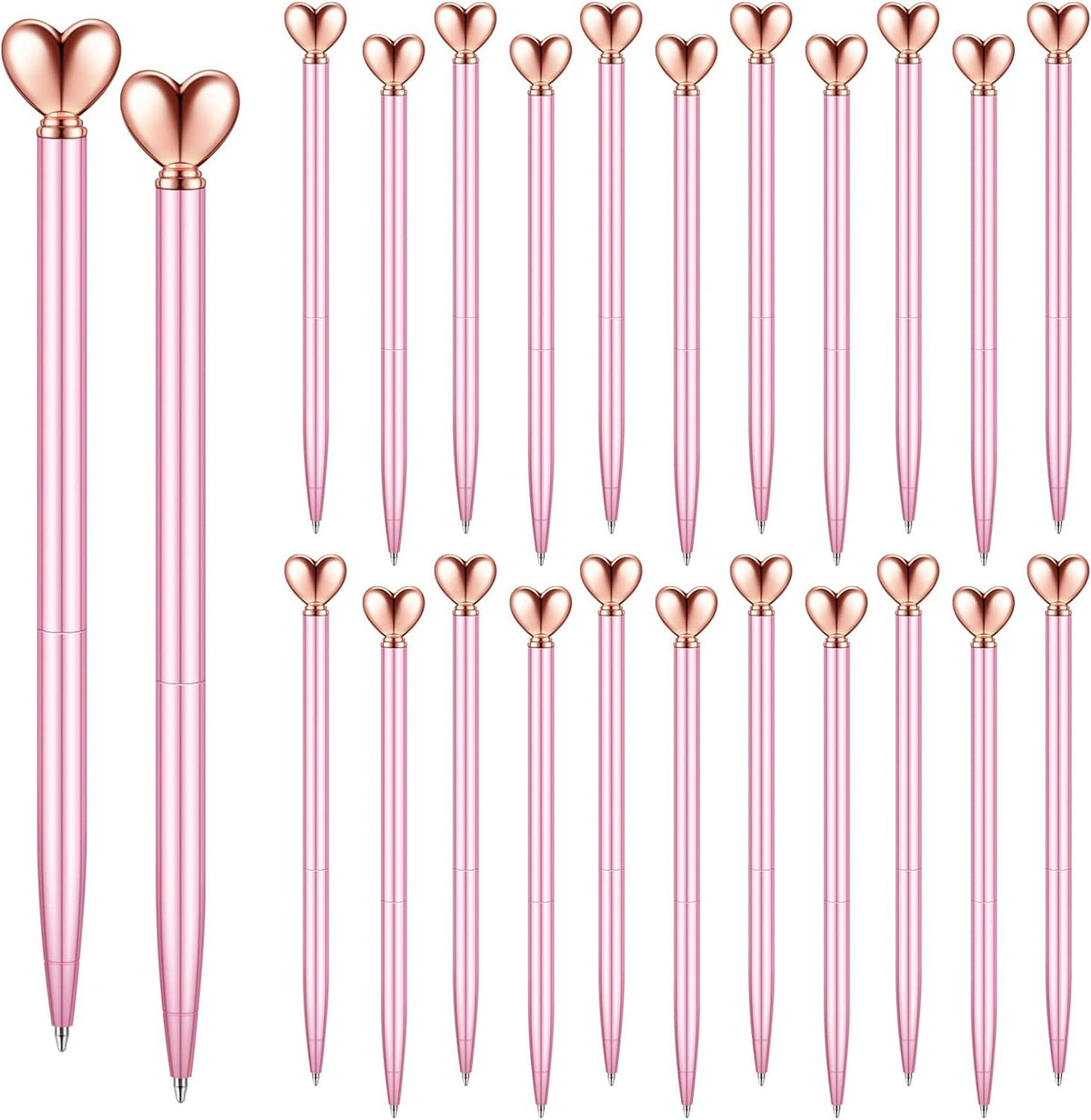 24Pcs Heart Shaped Retractable Metal Ballpoint Pens Pink