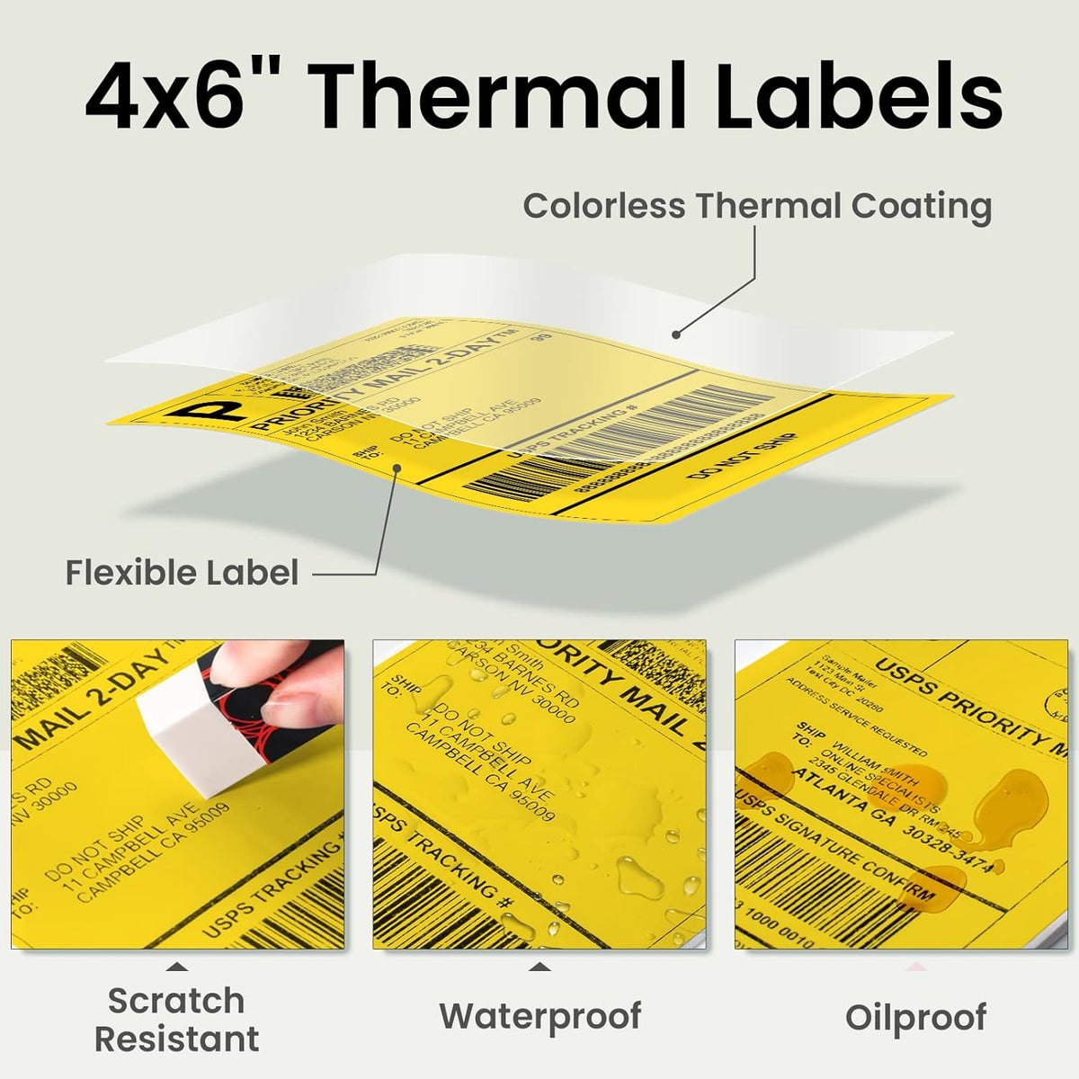 Phomemo Étiquette thermique d'expédition directe 10,2 x 15,2 cm, 500 étiquettes pliées en éventail Jaune