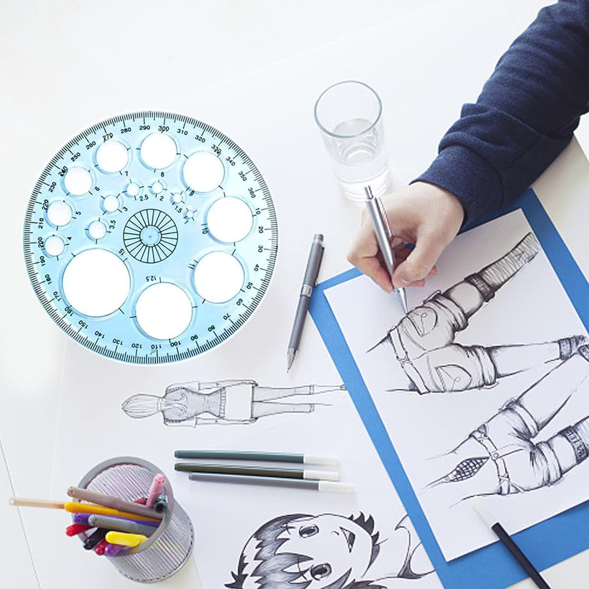 2PCS Multifunctional Geometric Ruler,Drawing Template Measuring Tool