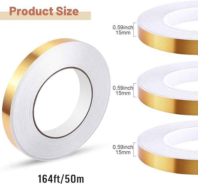 3 Rollos Cinta De Película De Poliéster Metalizada Autoadhesiva Oro 15MM