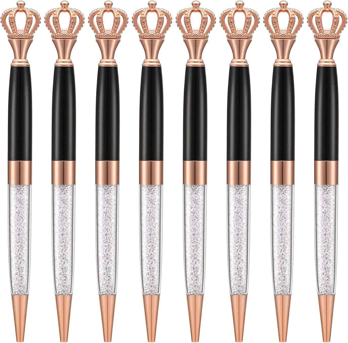 8 Pieces Crystal Crown Ballpoint Pen Set for Women Kid Girl Black