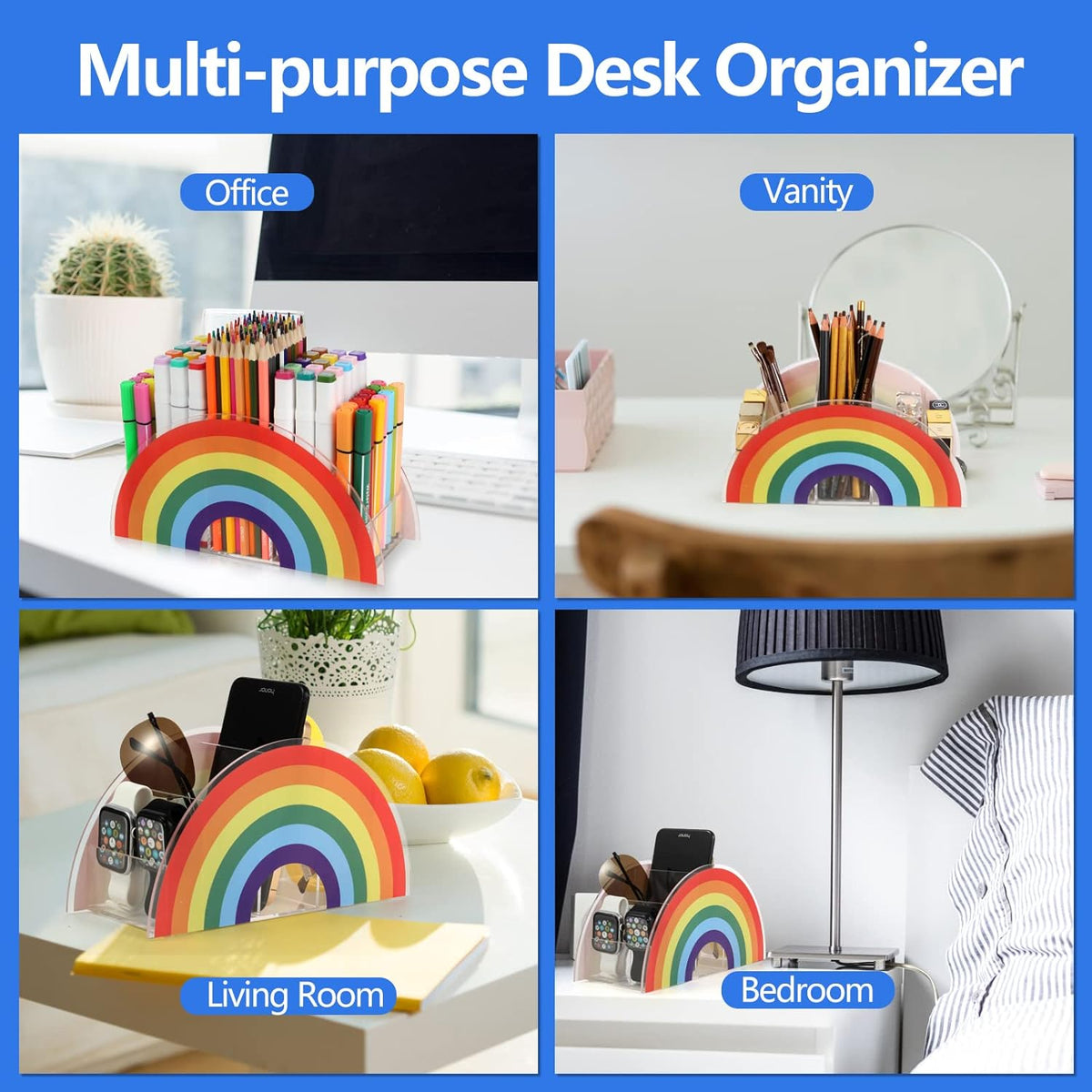 Porte-crayons en acrylique arc-en-ciel, organiseur de bureau transparent