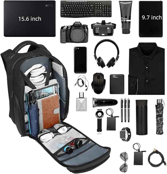 Eurcool laptoprugzak voor heren, 15,6 inch reisbusiness antidiefstal zwarte tas