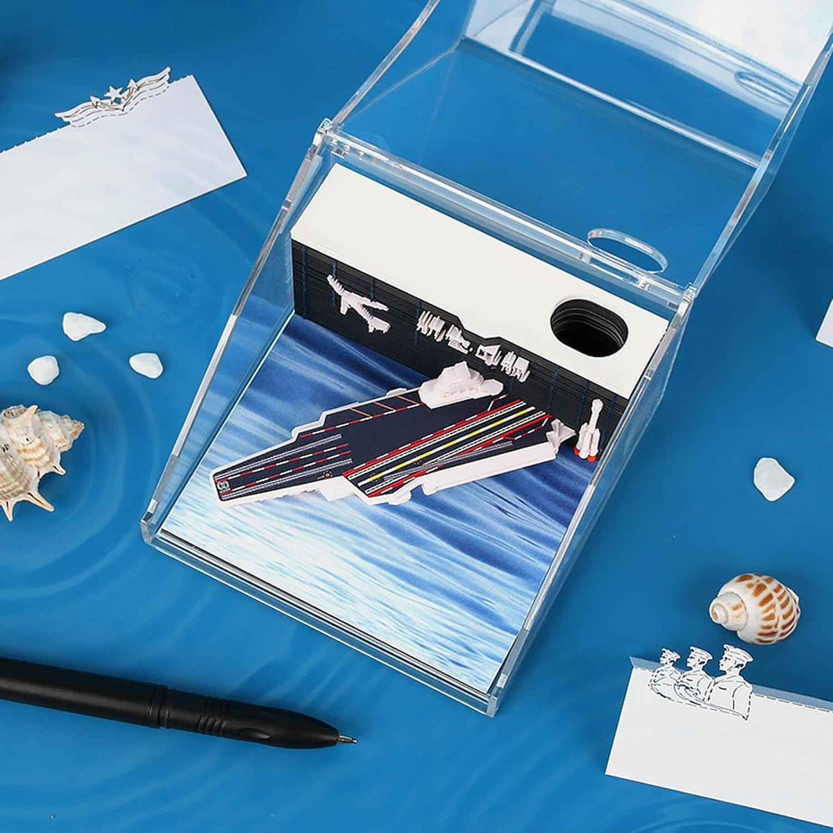 Hangarfartyg Paper Notepad 3D Memo Pads med pennhållare