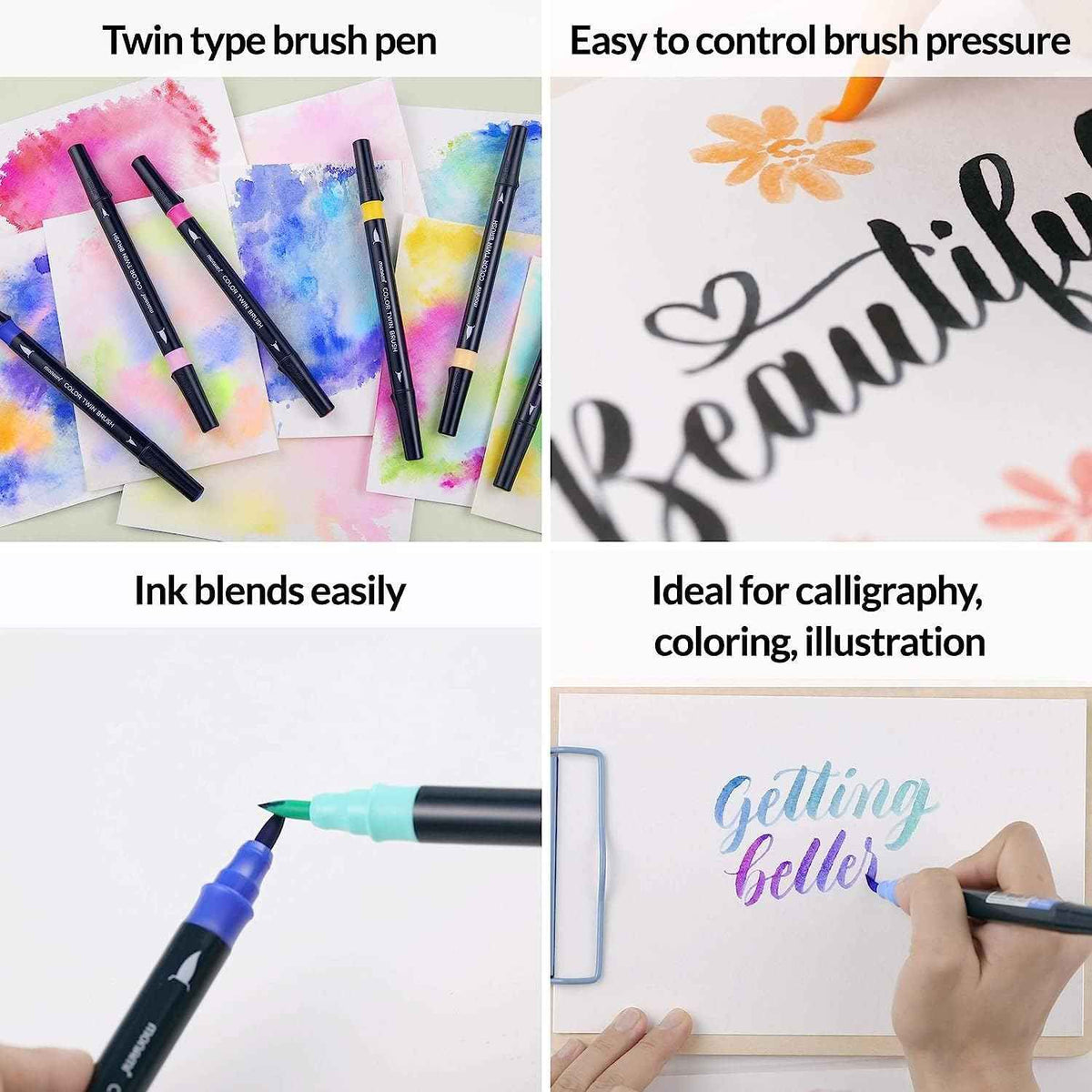MONAMI Color Twin Brush Marker Pens,Grey Mood 6-Pack